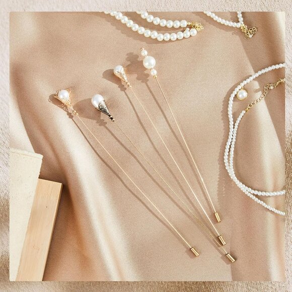 Women Men Pearl Hat Pins Set Elegant Vintage Brooches for Formal Wear - Picture 5 of 6